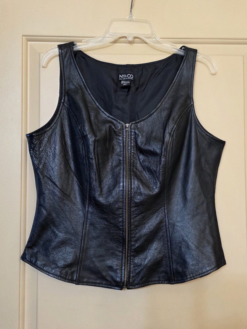New York & Company Black Leather Vest Zip Closure Womens Large